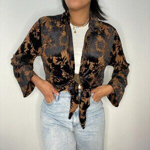 Satin Black and brown floral top